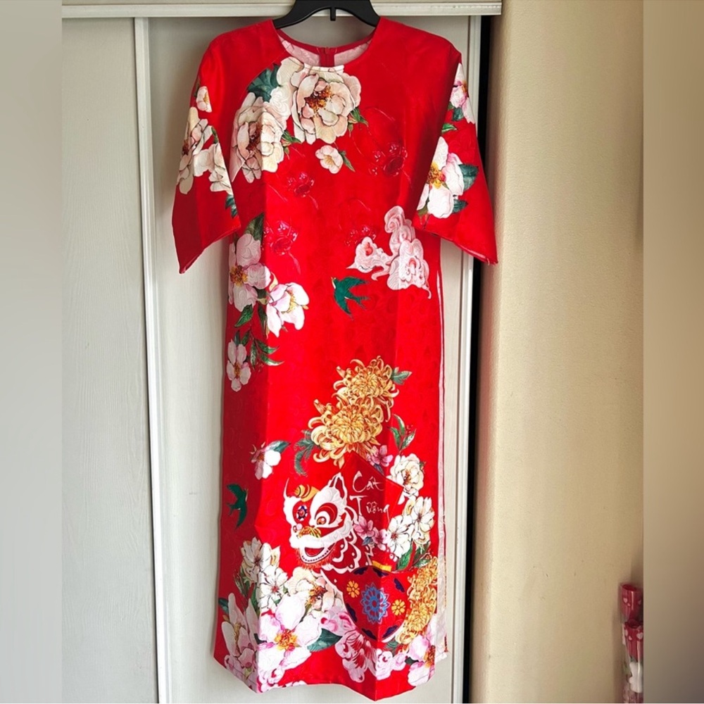 Very vibrant red Ao Dai